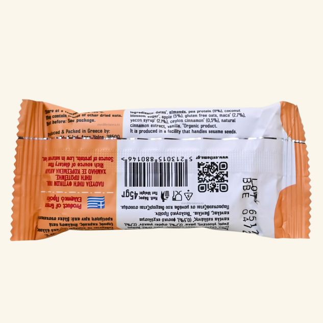 Yacon protein bar cu Migdale mere si scortisoara