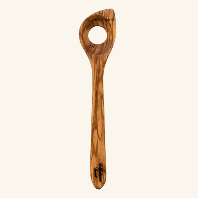  Lingura cu gaura din lemn natural de maslin