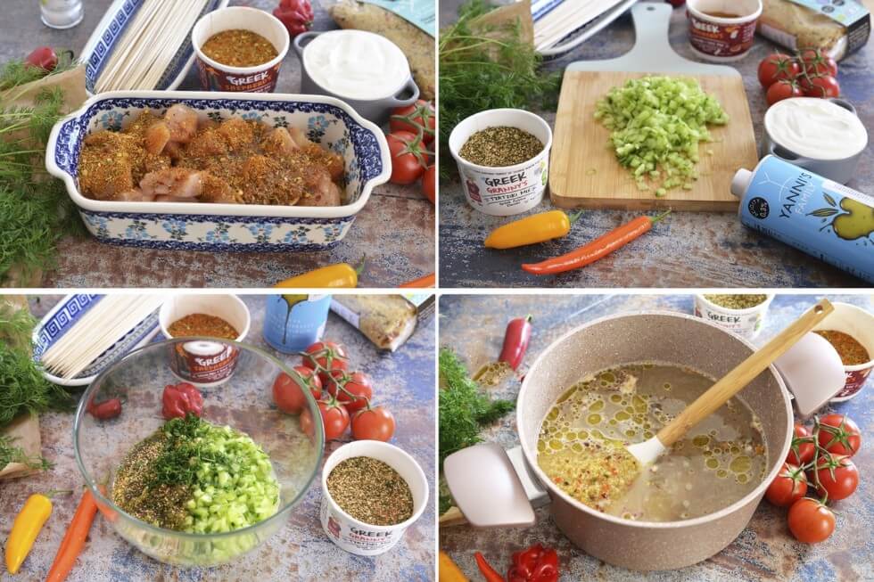 Souvlaki de pui cu bulgur si tzatziki