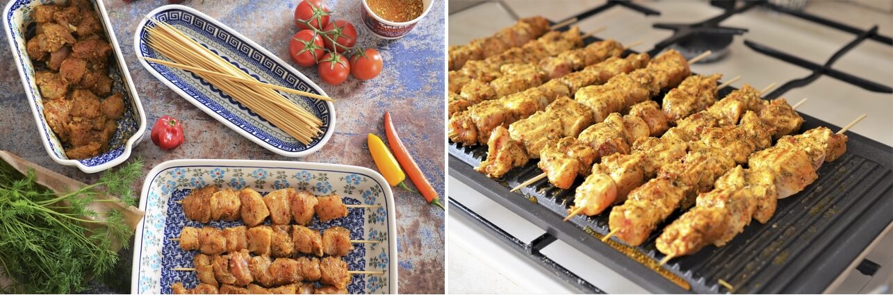 Souvlaki de pui cu bulgur si tzatziki